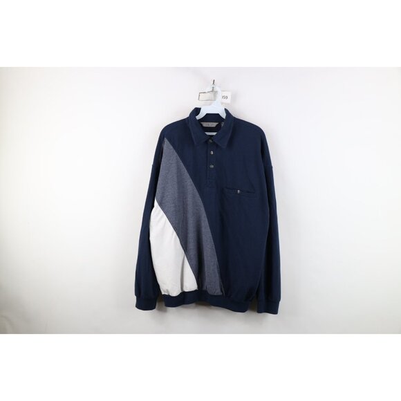 Vtg 90s Streetwear Mens Large Faded Color Block Pullover Long Sleeve Rugby Polo - Picture 1 of 13